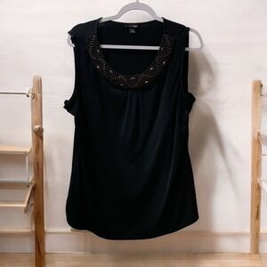 East 5th Beaded Neck Tank Top Sleeveless Blouse Casual Black XL